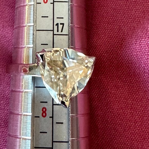 Golden Yellow Trillion Moissanite Diamond Solitaire 4.51Ct. Size 7 - Picture 13 of 15